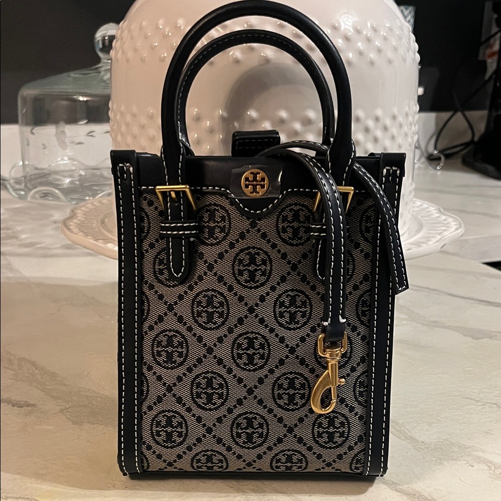 New Tory Burch Dark Navy and Gold Mini Bag